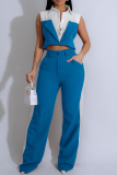 Colorblock Sleeveless Shirt Summer Wide Leg Trousers Two-piece Set