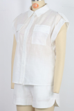 Rolled Sleeve Pocket Casual Shirt Wide Leg Shorts Two Piece Set