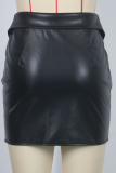 Black Metal Zipper High Waist PU Mini Hip Skirt