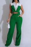 Colorblock Sleeveless Shirt Summer Wide Leg Trousers Two-piece Set