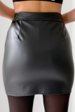 Black Metal Zipper High Waist PU Mini Hip Skirt