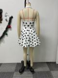 Elegant Polka Dot Print Tie-Strap Small Lapel Puffy Dress