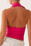 Summer New Solid Color Deep V Tie Sexy Sleeveless Backless Top
