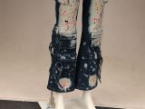 Tight-Waisted Stretch Off-Shoulder Workwear Drip-Dye Denim Jumpsuit