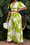 New Arrival Tropical Print Pleated Butterfly Sleeve Top With Lace-Up Wide-Leg Pants Two-Piece Set