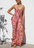 New Printed Lace-Up High-Waisted Suspender Wide-Leg Jumpsuit