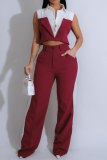 Colorblock Sleeveless Shirt Summer Wide Leg Trousers Two-piece Set