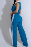 Colorblock Sleeveless Shirt Summer Wide Leg Trousers Two-piece Set