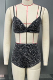 Black Elegant Rhinestone Jacket, Camisole, Rhinestone Shorts Three-Piece Suit