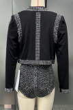 Black Elegant Rhinestone Jacket, Camisole, Rhinestone Shorts Three-Piece Suit