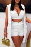 Elegant Vest Lapel Cardigan Jacket Solid Color Shorts Three-Piece Suit