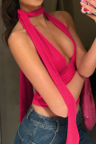 Summer New Solid Color Deep V Tie Sexy Sleeveless Backless Top