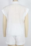 Rolled Sleeve Pocket Casual Shirt Wide Leg Shorts Two Piece Set