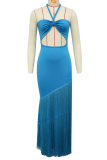 Summer Halterneck Tassel Stitching Tube Top Dress