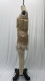 Fashionable Tassel Sequin Sexy V-neck Suspenders Feather Stitching Dress
