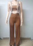 Threaded Sexy Chest Wrap Vest Fashionable Suspenders Wide Leg Pants Two Piece Set