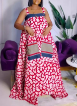Sexy Suspender Print Dress With Large Hem and Multiple Colors