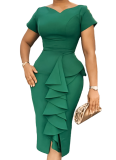 New Fashion Elegant Ruffle V Neck Dress