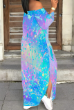 Sexy Contrast Color Off-Shoulder Printed Long-Sleeved Dress