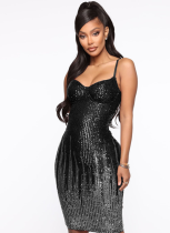 Fashion New Suspender Sequin Tube Top Nightclub Party Sexy Hip Dress
