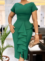 New Fashion Elegant Ruffle V Neck Dress