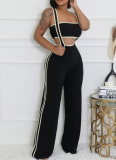 Threaded Sexy Chest Wrap Vest Fashionable Suspenders Wide Leg Pants Two Piece Set