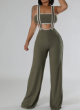 Threaded Sexy Chest Wrap Vest Fashionable Suspenders Wide Leg Pants Two Piece Set