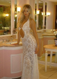 Temperament Lace Hollow Halter Neck Long Skirt Sexy Backless Solid Color Dress