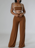 Threaded Sexy Chest Wrap Vest Fashionable Suspenders Wide Leg Pants Two Piece Set