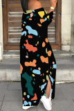 Sexy Contrast Color Off-Shoulder Printed Long-Sleeved Dress