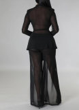 Fashionable Sexy Solid Color Waist Tie Small Suit Long Sleeve Slit Two-piece Suit