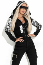 Wings Printed Zippered Hooded Long Sleeve Top Casual Pants Two-Piece Set