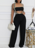 Threaded Sexy Chest Wrap Vest Fashionable Suspenders Wide Leg Pants Two Piece Set