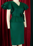 Fashionable And Elegant Ruffled Solid Color Banquet Dress