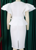 Fashionable And Elegant Ruffled Solid Color Banquet Dress