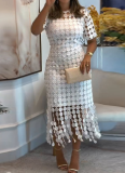 Round Neck Hollow Elegant Fashion Tassel Solid Color Dress