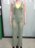 Light Yellow Suspender Slim-Fit Stretch Wide-Leg Denim Jumpsuit
