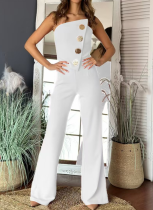 Summer Sexy Tube Top Button Decorated Flared Jumpsuit