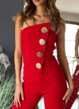 Summer Sexy Tube Top Button Decorated Flared Jumpsuit
