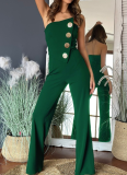 Summer Sexy Tube Top Button Decorated Flared Jumpsuit