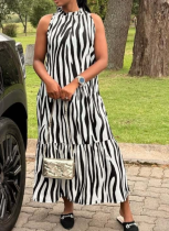 Sexy Sleeveless Loose Temperament Striped Fashionable And Elegant Dress