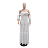 Women's Clothing One-shoulder Tube Top Solid Color Loose Wide-leg Long Jumpsuit