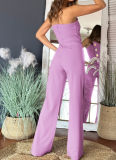 Summer Sexy Tube Top Button Decorated Flared Jumpsuit