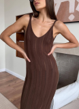 New Sexy Knitted Sleeveless Suspender Hot Girl Backless Maxi Dress