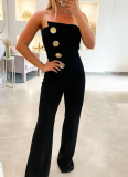 Summer Sexy Tube Top Button Decorated Flared Jumpsuit