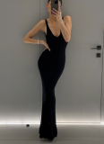 New Sexy Knitted Sleeveless Suspender Hot Girl Backless Maxi Dress