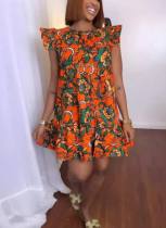 2025 Summer Printed Flying Sleeve Loose Short Dress