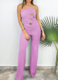 Summer Sexy Tube Top Button Decorated Flared Jumpsuit