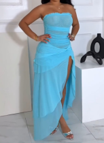 Sexy Hot Girl Tube Top Solid Color Slim High Waist Mesh See-through Dress