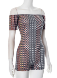 Spring and Summer Printed Off-the-shoulder Short-sleeved Bodysuit